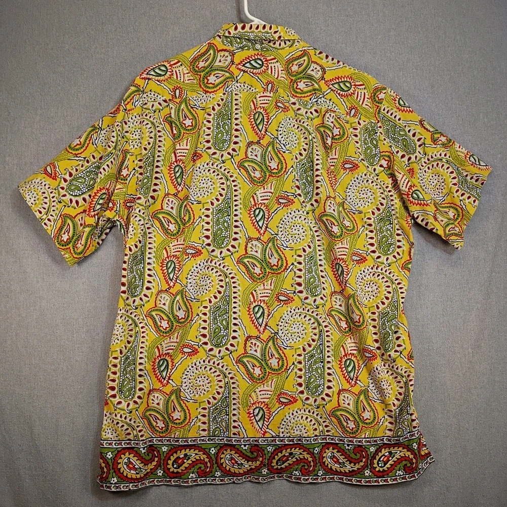 Ralph Lauren Bob Camp Mens M Yellow Paisley Hawaiian Camp Shirt Cotton Resort